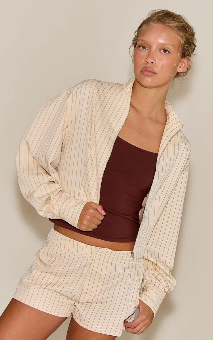 Cream Pinstriped Tailored Shorts 1 Cream Pinstriped Tailored Shorts