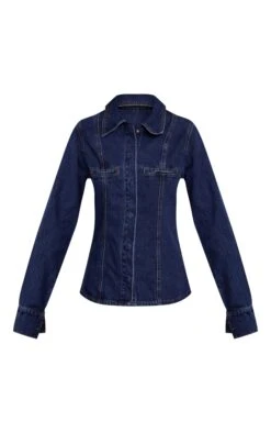 Indigo Fitted Seam Detail Shirt -Pretty Little Thing Shop afa9f8c5e3d2c5c74767b1c74e14075971eb68dc CNO2657 5 indigo fitted seam detail shirt