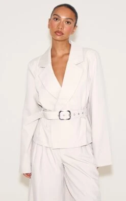 Prettylittlething Sand Tailored Woven Cropped Trench