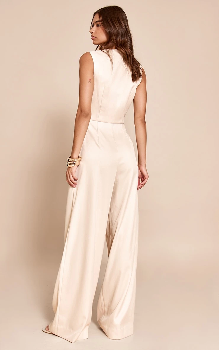 Prettylittlething Cream Woven Tailored Asymmetric Vest Jumpsuit 2 Prettylittlething Cream Woven Tailored Asymmetric Vest Jumpsuit - Image 2