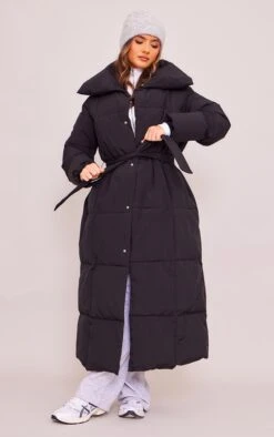 Prettylittlething Black Oversized Square Quilted Maxi Puffer Coat