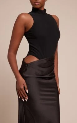 Prettylittlething Black Mesh Racer Satin Skirt Maxi Dress -Pretty Little Thing Shop b0496425317fe1b76423cd775413d0b3392f16d2 CNO5617 4 black mesh racer satin skirt maxi dress