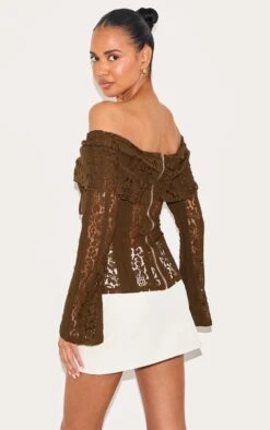 Prettylittlething Chocolate Fitted Lace Flared Sleeve Bardot Top 6 Prettylittlething Chocolate Fitted Lace Flared Sleeve Bardot Top -Pretty Little Thing Shop b07513a5f7b274c22084b1d5f67e64adf7dbfd09 CNL7494 2 chocolate fitted lace flared sleeve bardot top