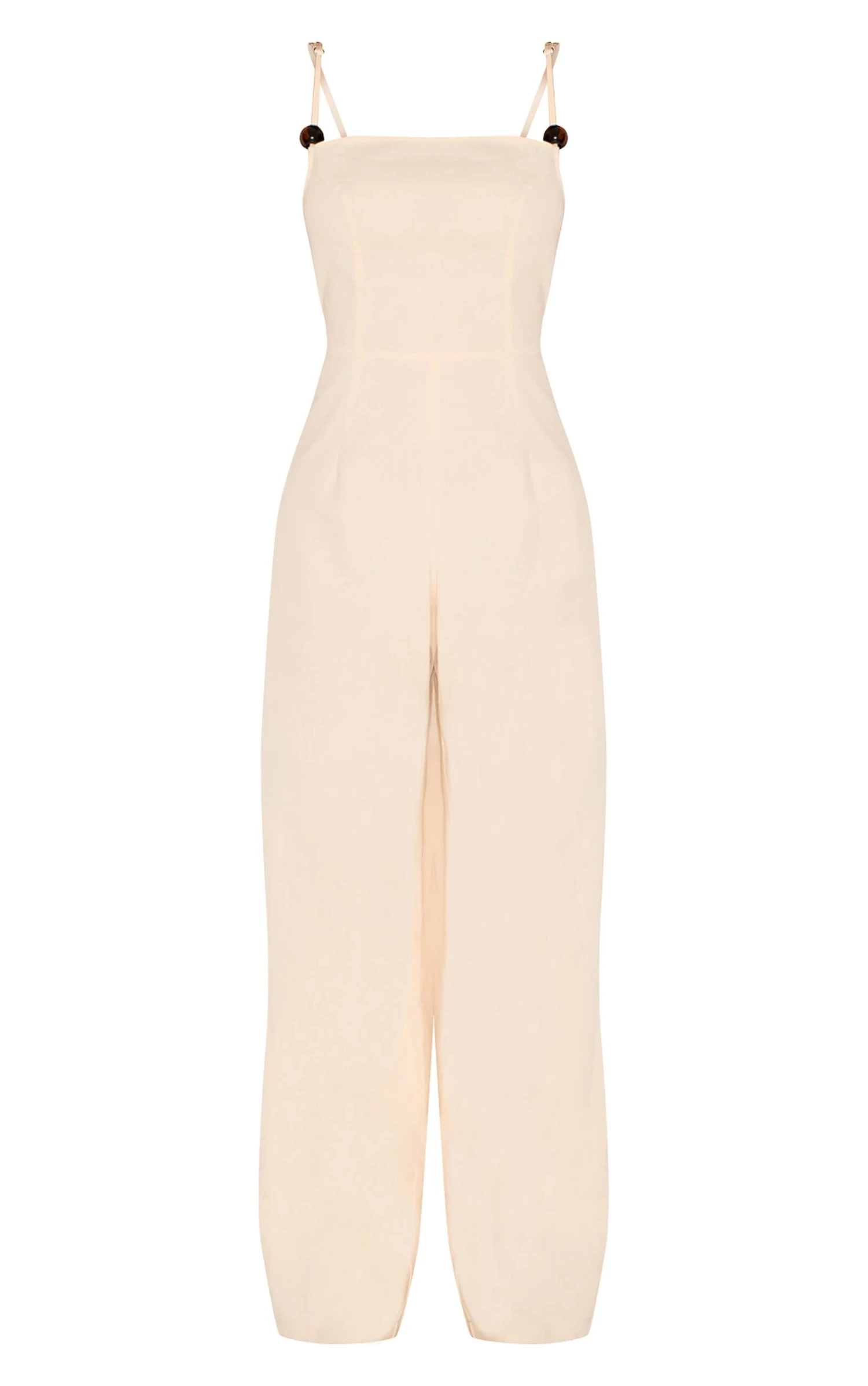 Prettylittlething Natural Linen Blend Straight Neck Bead Detail Jumpsuit - Image 5