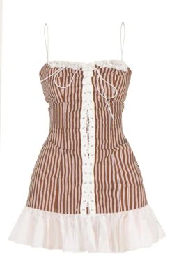 Prettylittlething Chocolate Striped Lace Up Frill Hem Bodycon Dress -Pretty Little Thing Shop b1036a6f9bf924beb56bd3c613a6e1ab42eb735a CNL8928 5 chocolate striped lace up frill hem bodycon dress