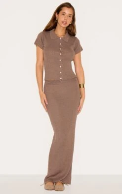 Prettylittlething Deep Mocha Filagree Maxi Skirt