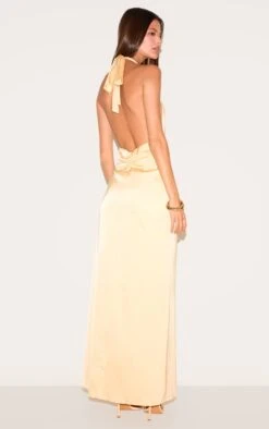 Prettylittlething Butter Yellow Satin Halter Flared Maxi Dress -Pretty Little Thing Shop b15dffc6ee305145941601c349afd6edb0b73287 CNM5955 2 butter yellow satin halter flared maxi dress