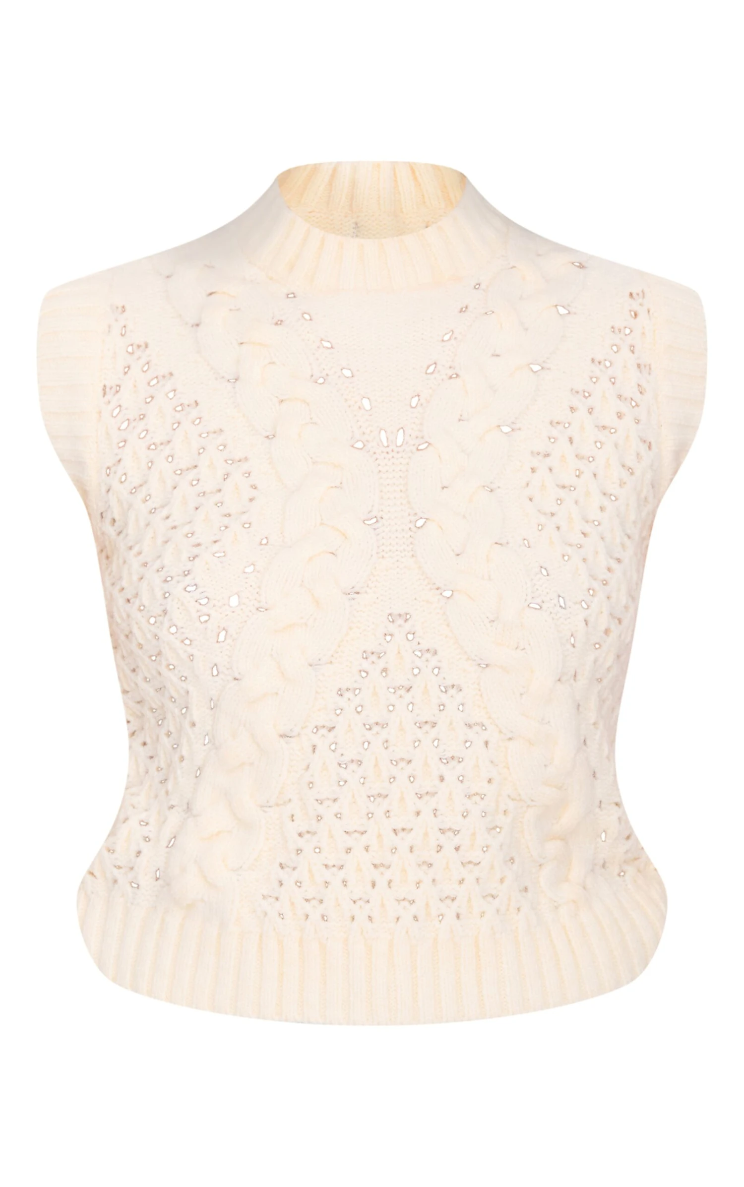 Prettylittlething Cream Textured Cable Knit Sweater Vest 5 Prettylittlething Cream Textured Cable Knit Sweater Vest - Image 5