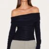 Prettylittlething Black Double Layer Slinky Ruched Detail Bardot Long Sleeve Top -Pretty Little Thing Shop b197066d913894796951e3a8a9a643ae6135fe57 CNM5811 1 black double layer slinky ruched detail bardot long sleeve top