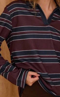 Prettylittlething Burgundy Stripe Cotton Polo Rugby Top -Pretty Little Thing Shop b1a050fa93f81b501217d71be20a98ec8b2bf3bf CNO9871 4 burgundy stripe cotton polo rugby top