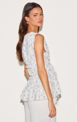 Prettylittlething Cream Floral Chiffon Tie Front Top -Pretty Little Thing Shop b1a4bdf9143963a4b24e389323651850a829341b CNM5787 2 cream floral chiffon tie front top