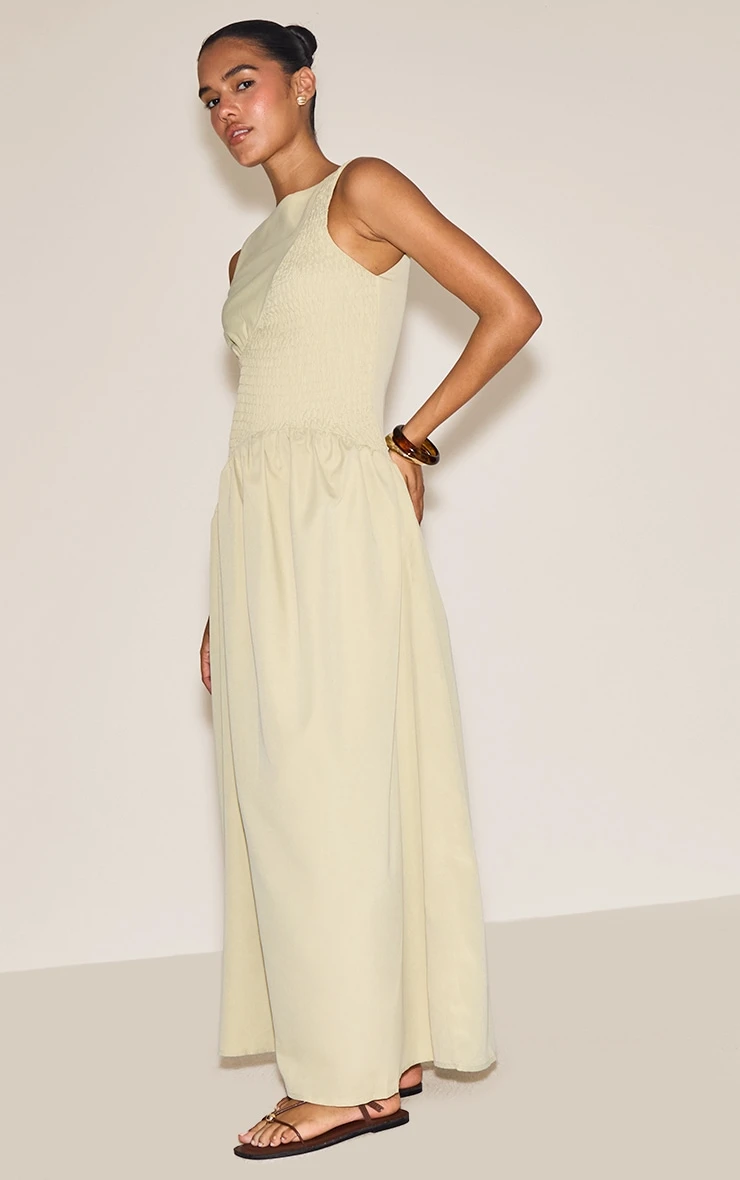 Prettylittlething Sage Shirred Detail Sleeveless Maxi Dress 3 Prettylittlething Sage Shirred Detail Sleeveless Maxi Dress - Image 3