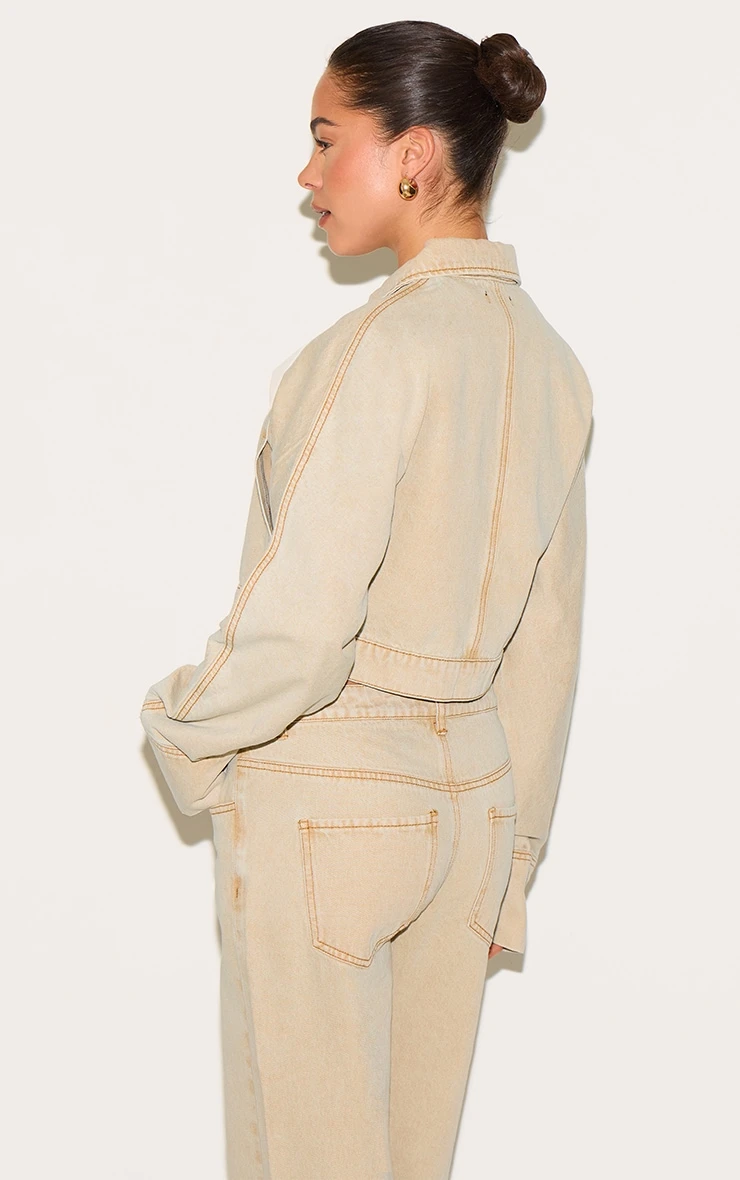 Prettylittlething Washed Stone Cropped Deep Cuff Concealed Button Crop Jacket 2 Prettylittlething Washed Stone Cropped Deep Cuff Concealed Button Crop Jacket - Image 2