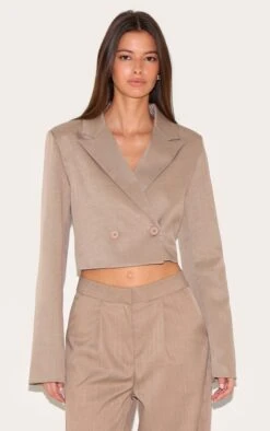 Prettylittlething Mushroom Tailored Woven Boxy Cropped Blazer