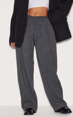 Prettylittlething Charcoal Textured Low Rise Drawstring Straight Leg Pants