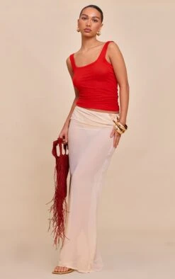 Prettylittlething Cream Sheer Low Rise Maxi Skirt