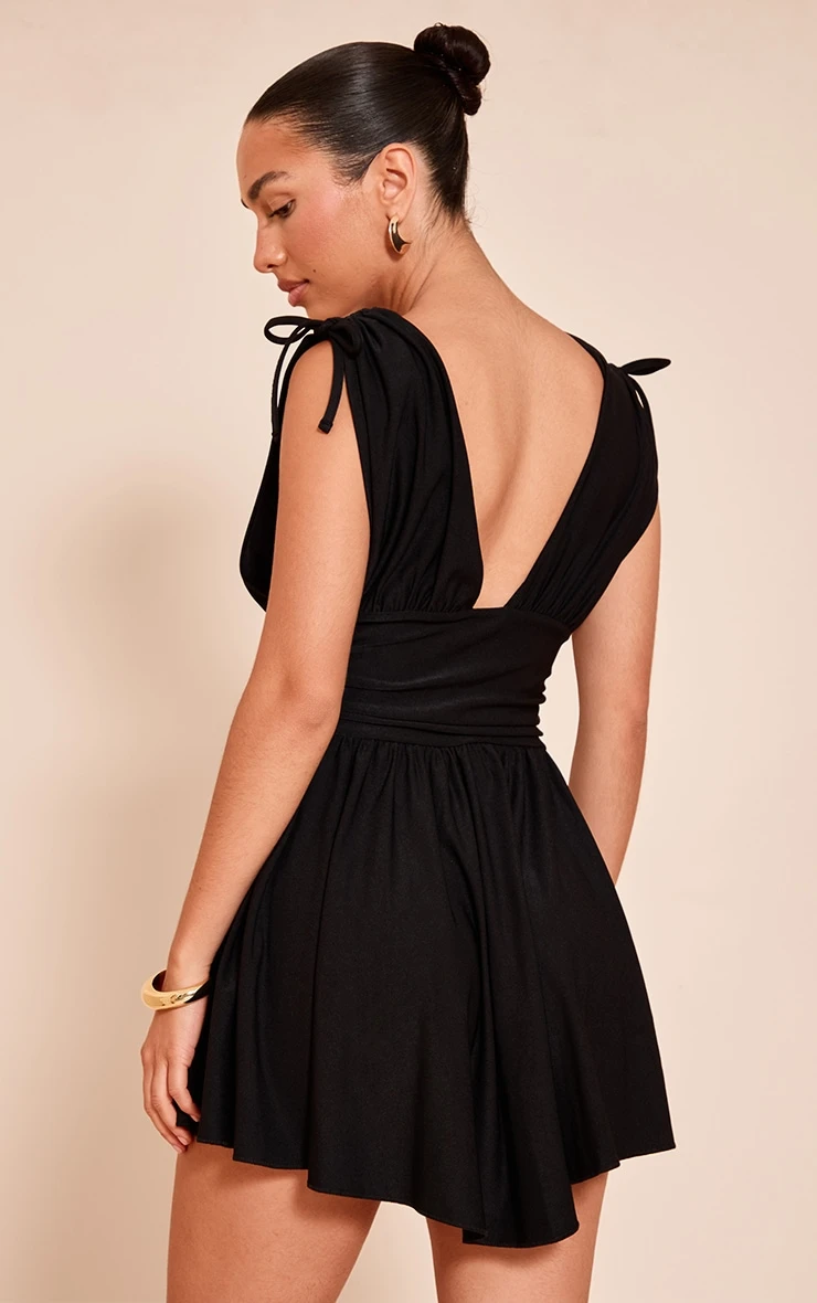 Black Jersey Plunge Neck Shift Dress 2 Black Jersey Plunge Neck Shift Dress - Image 2