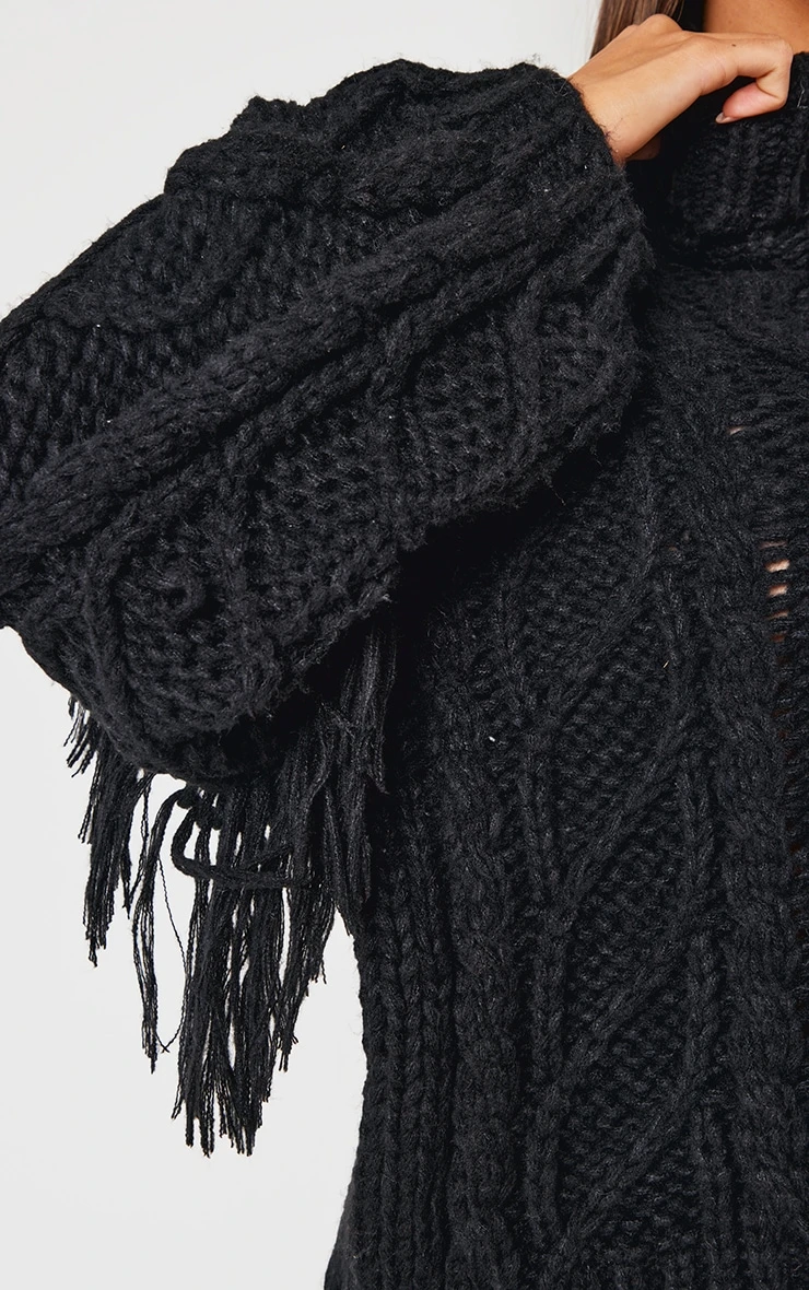 Prettylittlething Black Cable Knit Tassel Detail Roll Neck Sweater 4 Prettylittlething Black Cable Knit Tassel Detail Roll Neck Sweater - Image 4