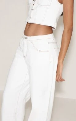 Prettylittlething White Contrast Stitch Low Rise Wide Leg Jeans -Pretty Little Thing Shop b2fa9dbe572e0f4885d33d0d75abbade5475aa24 CNM0942 4 white low rise wide leg jeans
