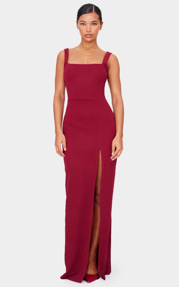 Burgundy Straight Neck Maxi Dress 1 Burgundy Straight Neck Maxi Dress