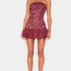 Prettylittlething Burgundy Floral Textured Bandeau Puffball Hem Shift Dress -Pretty Little Thing Shop b3b1396fa76beefb3168e3f99a8e66a5b0f61ec1 cnl0281 3