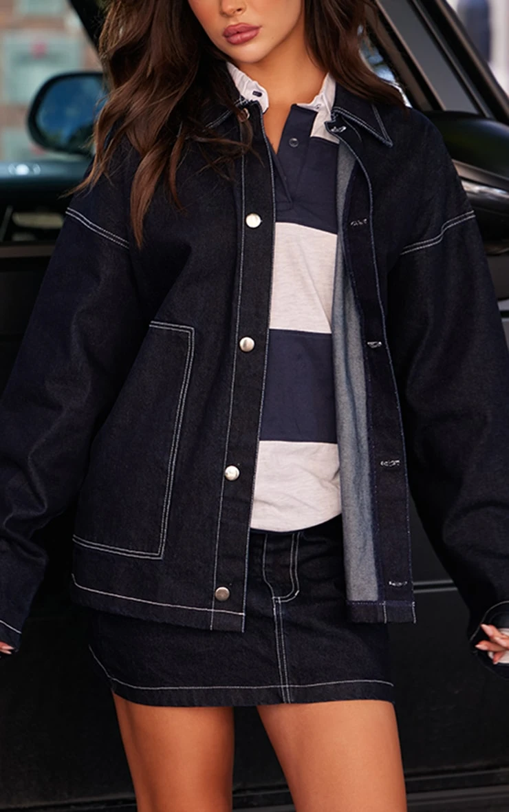 Prettylittlething Raw Indigo Wash Contrast Stitch Pocket Patch Detail Denim Shirt 4 Prettylittlething Raw Indigo Wash Contrast Stitch Pocket Patch Detail Denim Shirt - Image 4