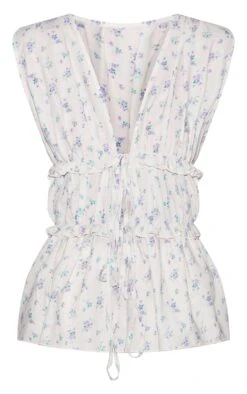 Prettylittlething Cream Floral Chiffon Tie Front Top -Pretty Little Thing Shop b4422af43cc621b04d2b26a7cd9090e6b63556f7 CNM5787 5 cream floral chiffon tie front top