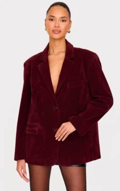 Prettylittlething Burgundy Faux Suede Longline Blazer