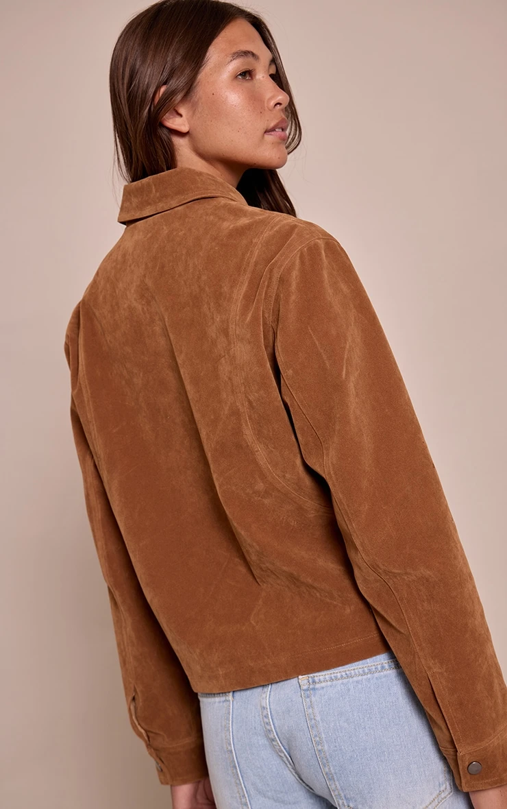 Prettylittlething Tan Faux Suede Concealed Placket Bomber Jacket 3 Prettylittlething Tan Faux Suede Concealed Placket Bomber Jacket - Image 3