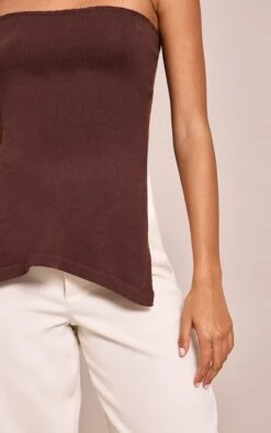 Prettylittlething Chocolate Bandeau Longline Knit Top -Pretty Little Thing Shop b50e8084c8c68e42affa44e4a79bc41649be677b CNO5072 4 chocolate bandeau longline top