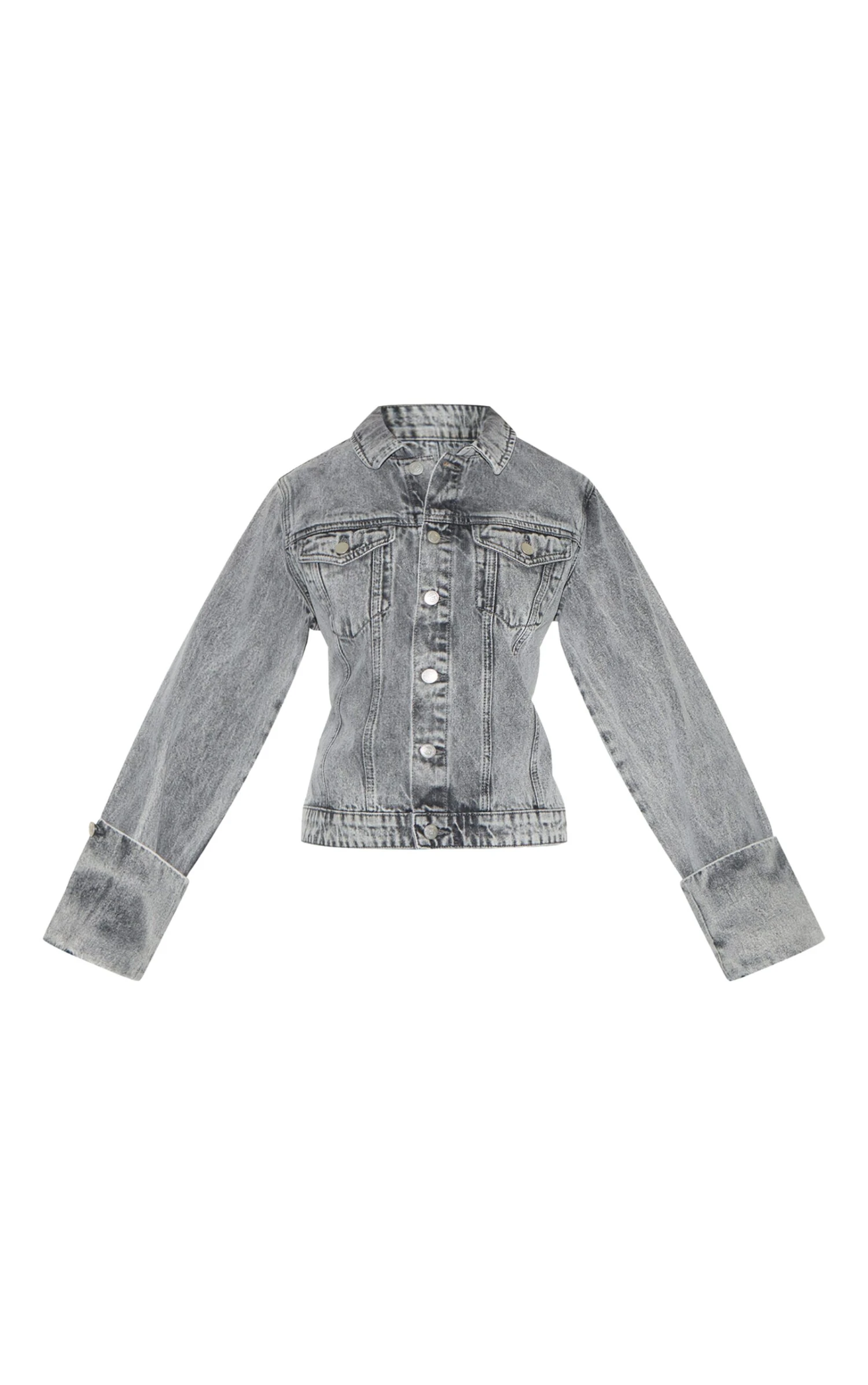 Prettylittlething Ice Grey Turn Up Cuff Cinched Back Denim Jacket 5 Prettylittlething Ice Grey Turn Up Cuff Cinched Back Denim Jacket - Image 5