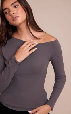 Prettylittlething Charcoal Ultra Soft Asymmetric Long Sleeve Top -Pretty Little Thing Shop b5508a3a1ec0f38d4d636124b38943d035093150 CNO5891 4 charcoal ultra soft asymmetric long sleeve top