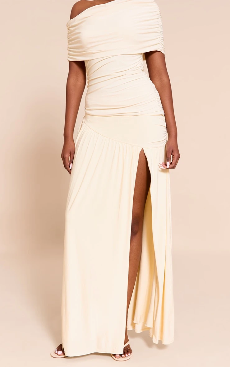 Prettylittlething Cream Double Layer Slinky Drop Waist Slit Maxi Skirt 2 Prettylittlething Cream Double Layer Slinky Drop Waist Slit Maxi Skirt - Image 2