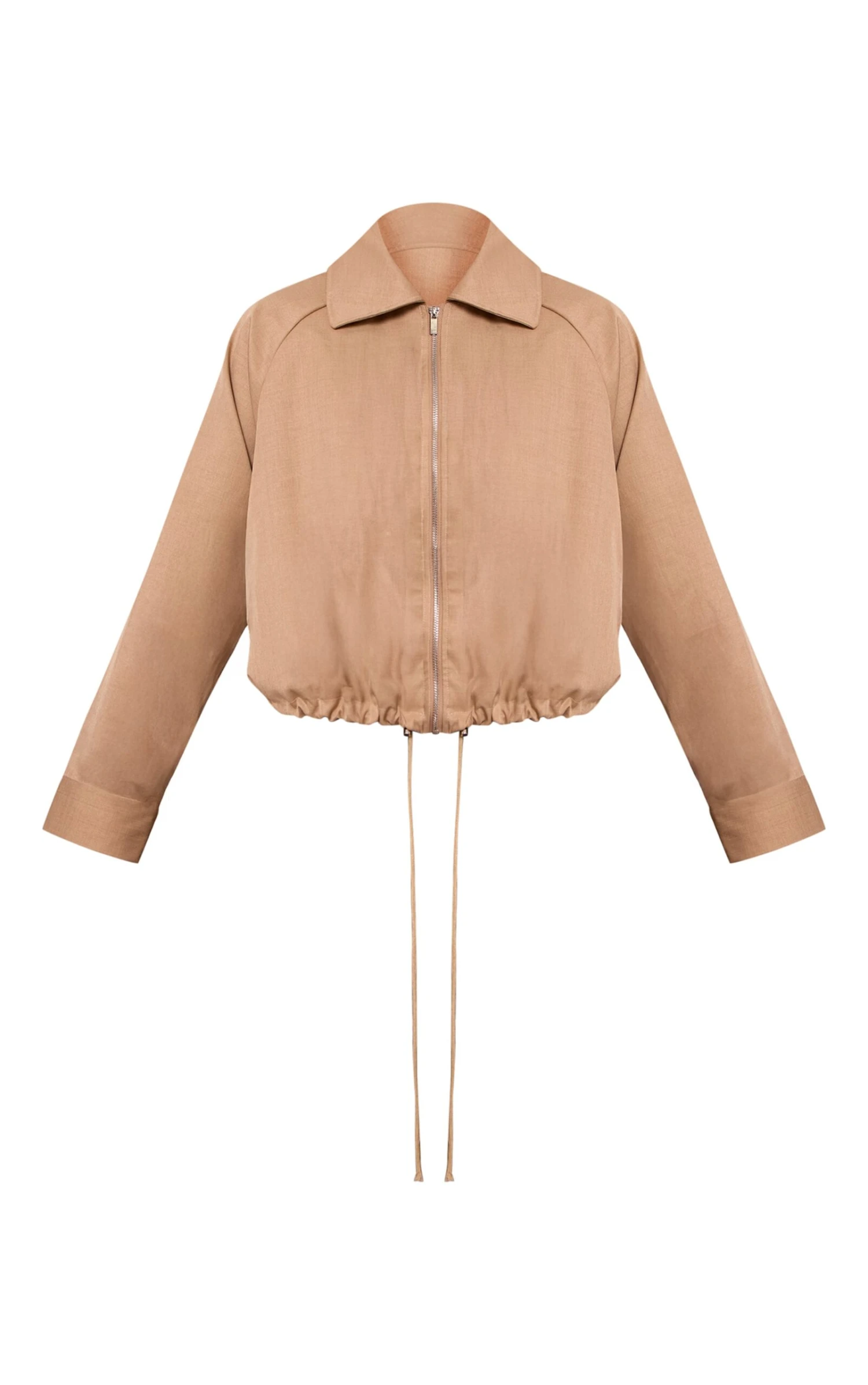 Prettylittlething Beige Utility Style Draw Cord Bomber Jacket - Image 5