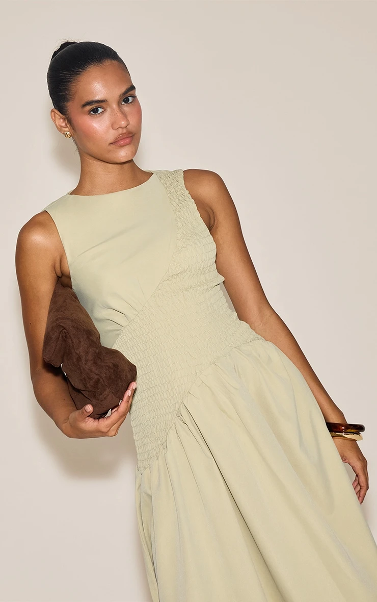 Prettylittlething Sage Shirred Detail Sleeveless Maxi Dress 4 Prettylittlething Sage Shirred Detail Sleeveless Maxi Dress - Image 4