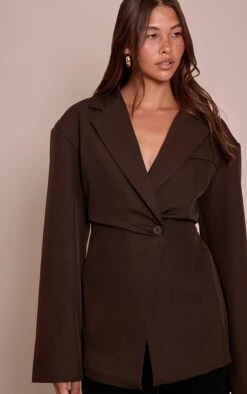 Prettylittlething Chocolate Tailored Cinched Waist Blazer