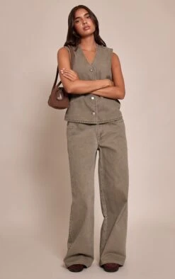 Prettylittlething Dark Khaki Sleeveless Button Down Denim Vest -Pretty Little Thing Shop b6a9866ebc5e4d9adb4ac669170a213543c9c29b CNN2894 3 dark khaki sleeveless button down denim waistcoat