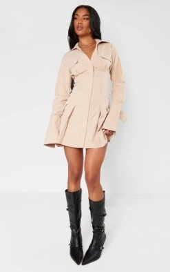 Prettylittlething Stone Poplin Pleated Flared Sleeve Shirt Dress -Pretty Little Thing Shop b7801a05d77aa84c8eb76e137543da45b054e9ed CNI9053 3 stone poplin pleated flared sleeve shirt dress