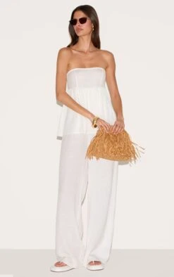 Prettylittlething White Bandeau Peplum Detail Jumpsuit