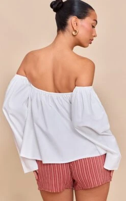 Prettylittlething White Peach Skin Floaty Bardot Top -Pretty Little Thing Shop b7e88a9d4a064e7cffe828c16f9665e4ece16ff1 CNN0335 2 white peach skin floaty bardot top