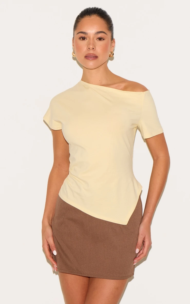 Prettylittlething Butter Yellow Cotton Off Shoulder Drape Longline Top