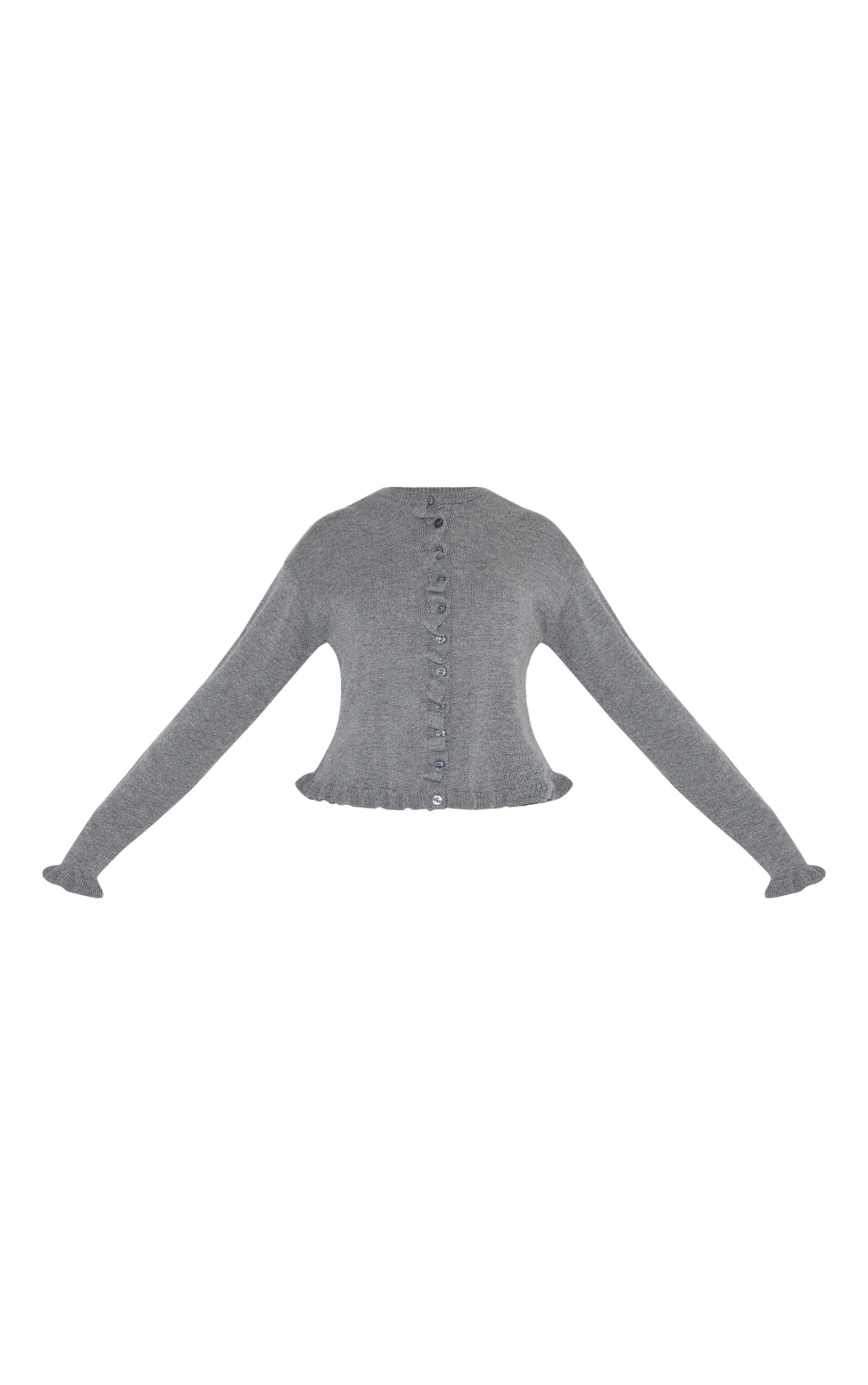 Prettylittlething Grey Knit Ruffle Detail Cardigan 5 Prettylittlething Grey Knit Ruffle Detail Cardigan - Image 5