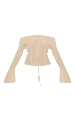 Prettylittlething Almond Bardot Chiffon Blouse -Pretty Little Thing Shop b809e8d943ff88100b083a45178390e168a95ec3 CNM1679 5 almond bardot chiffon blouse