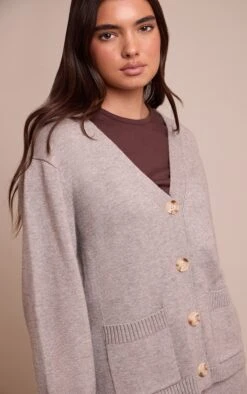 Prettylittlething Soft Grey Turn Back Cuff Cardigan