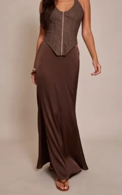 Prettylittlething Dark Chocolate Satin Floaty Maxi Skirt -Pretty Little Thing Shop b84c3ee0ac23c7237d805227d4593548c0ed9479 CNO4489 2 dark chocolate satin floaty maxi skirt