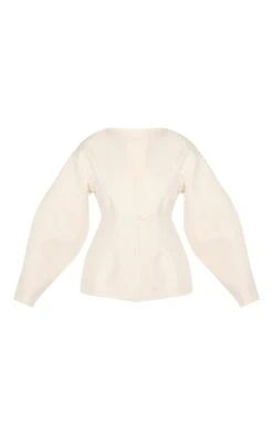 Prettylittlething Cream Cocoon Sleeve Cinched Waist Blazer -Pretty Little Thing Shop b8893af9bfeeba6c782e4569c7920058f686a4f6 CNM0740 5 cream cocoon sleeve cinched waist blazer