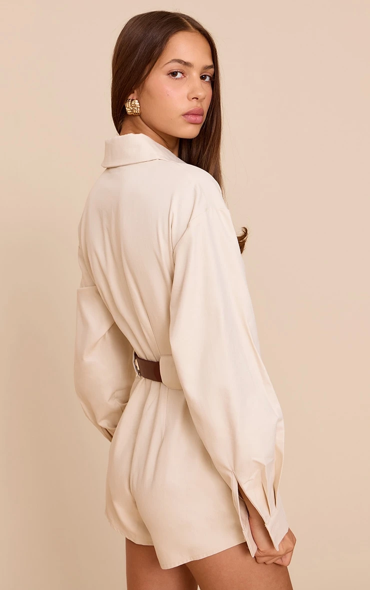 Prettylittlething Stone Woven Utility Belted Romper 2 Prettylittlething Stone Woven Utility Belted Romper - Image 2