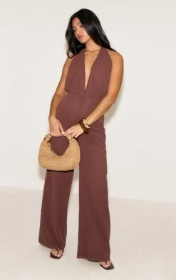 Prettylittlething Chocolate Chiffon Plunge Neck Bead Detail Jumpsuit 6 Prettylittlething Chocolate Chiffon Plunge Neck Bead Detail Jumpsuit -Pretty Little Thing Shop b9253cc8b832bd3b30bd202f24585709facf761e CNM7309 2 chocolate chiffon cowl neck bead detail jumpsuit