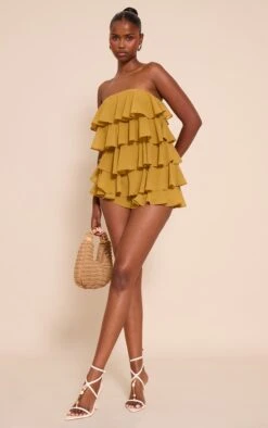 Prettylittlething Olive Chiffon Bandeau Frill Romper -Pretty Little Thing Shop b92f03e7bf4314c79b787c8f007e87892b466dc5 CNN7778 3 olive chiffon bandeau frill playsuit