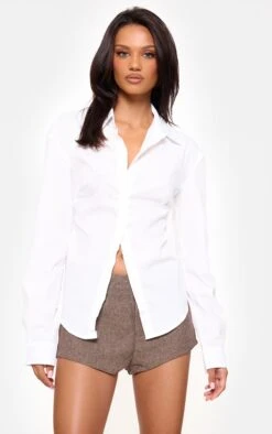 Prettylittlething White Fitted Open Tie Back Shirt